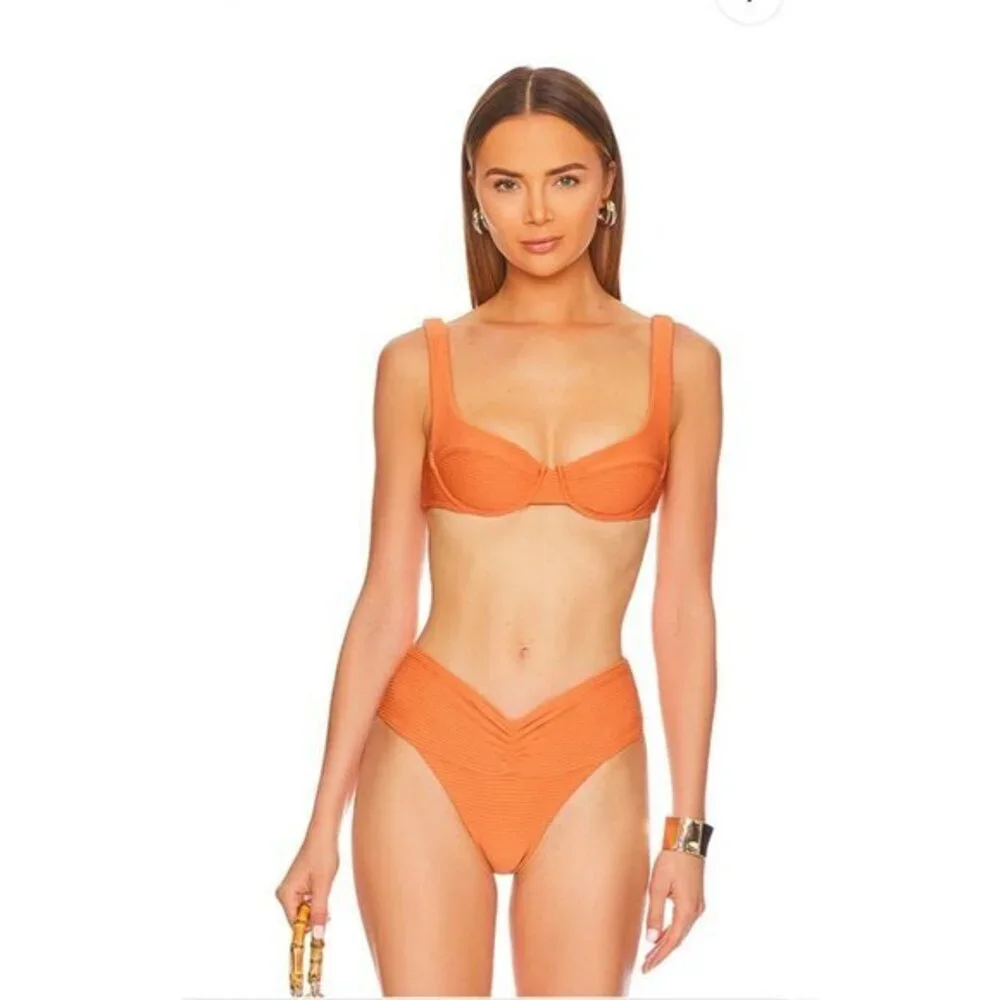 L*Space Bitsy Recycled Plastic High-Waist Ribbed Bikini Top S/P Bright Orange